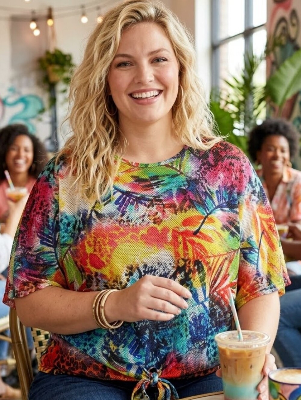 ⭐️2/$30⭐️ Full Circle Plus Multicolor Mesh Batwing Cropped Top Size 3X